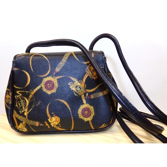 Vintage Mark Cross Equestrian Crossbody‎ Purse Black w/ Equestrian Print Small